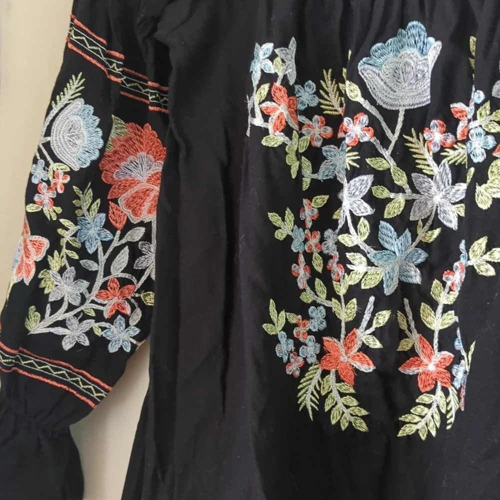 Free People Black Embroidered Gorgeous Dress M Medium Lk New - Picture 2 of 6